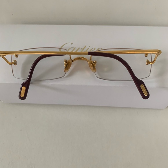 Cartier C Decor 22 K 135 Gold Plated and Burgundy Rectangle Rimless Eyewear - Picture 3 of 6